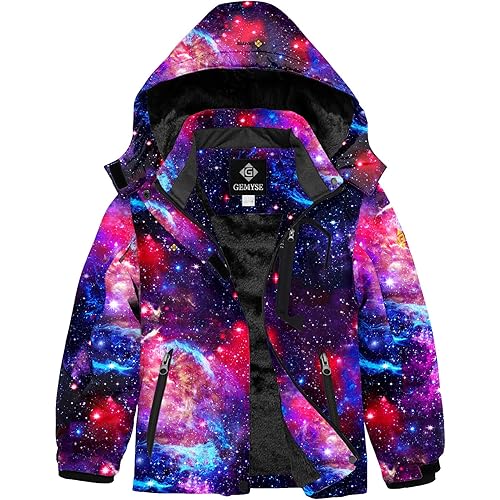 GEMYSE Girl's Waterproof Ski Snow Jacket Fleece Windproof Winter Jacket with Hood