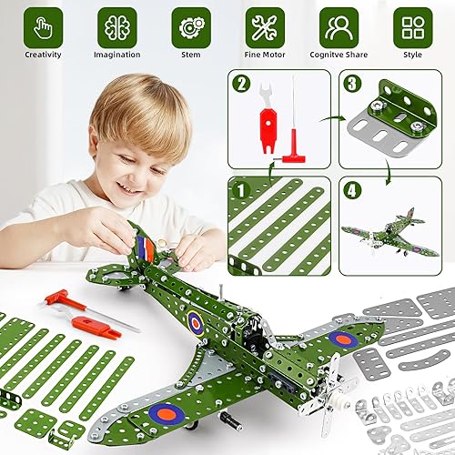 Miniatura 3 de BESTYMXY Modelo de avión, juego de erector a escala 132 modelo de avión, juguetes de metal, proyectos STEM para niños de 8 a 12 años, kits de