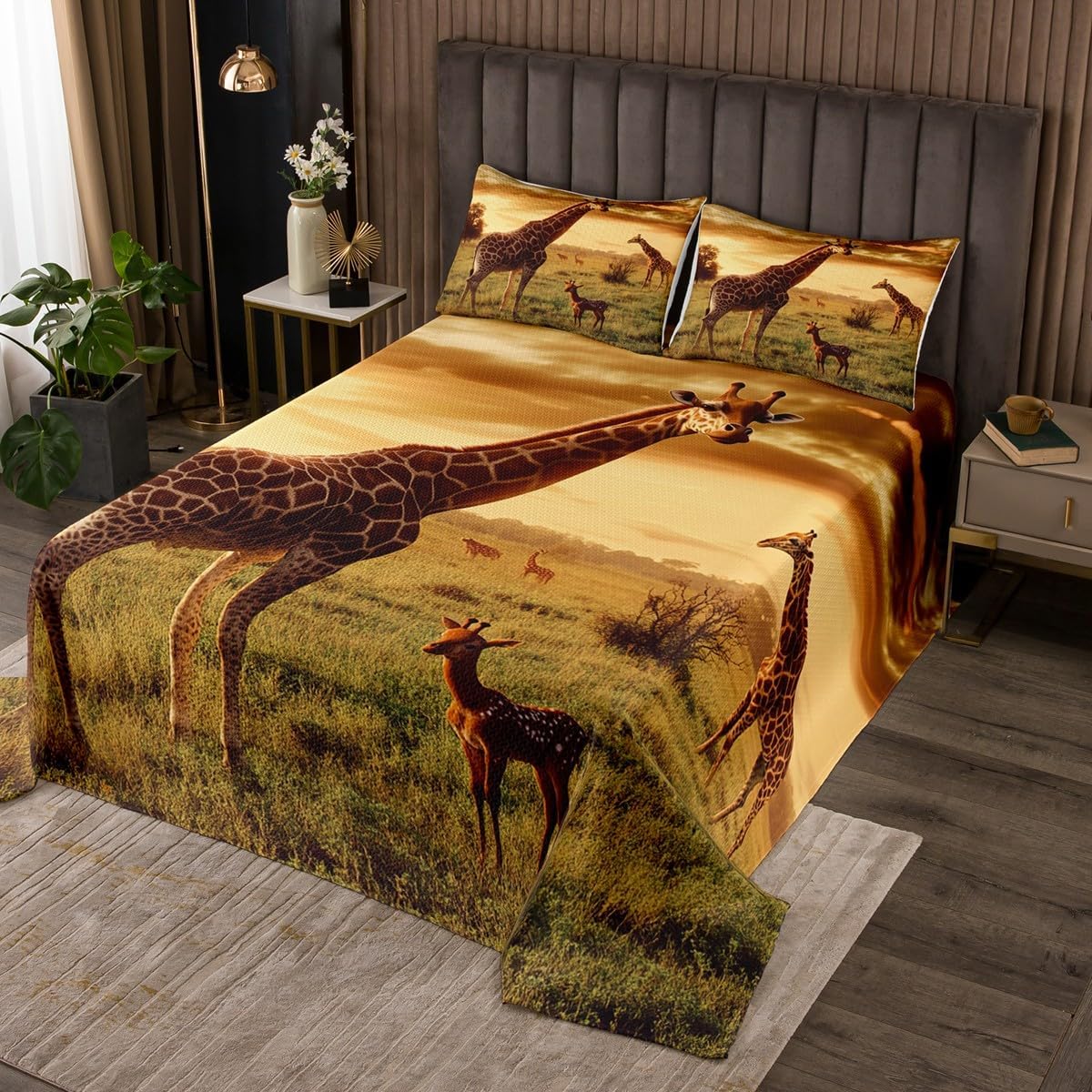 Erosebridal Mushroom Quilts Queen Size 3D Cartoon Cute Botanical Prints Colorful Plants Quilt Set,Sketch-Style Fairy Tale Bedspread Set for Kids Girls Boys Bedroom Collection