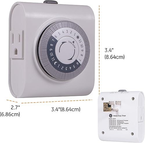 Miniatura 4 de GE Temporizador mecánico de 24 horas para interiores 2 tomas de alimentación con tierra intervalos de 30 minutos ciclo de encendidoapagado diario