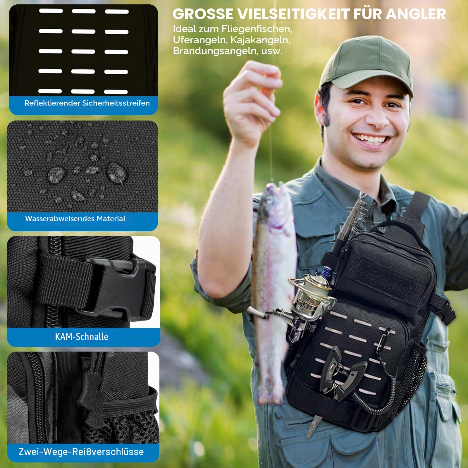 THKFISH 7 Stück Angeltaschen Set, Tactical Angeln Tragetasche mit Angelzange Tackle Kits, Fischhaken Entferner Tools, Fisch Zange mit Scheide und Werkzeug Lanyards, Digital Fishing Gewicht Skala