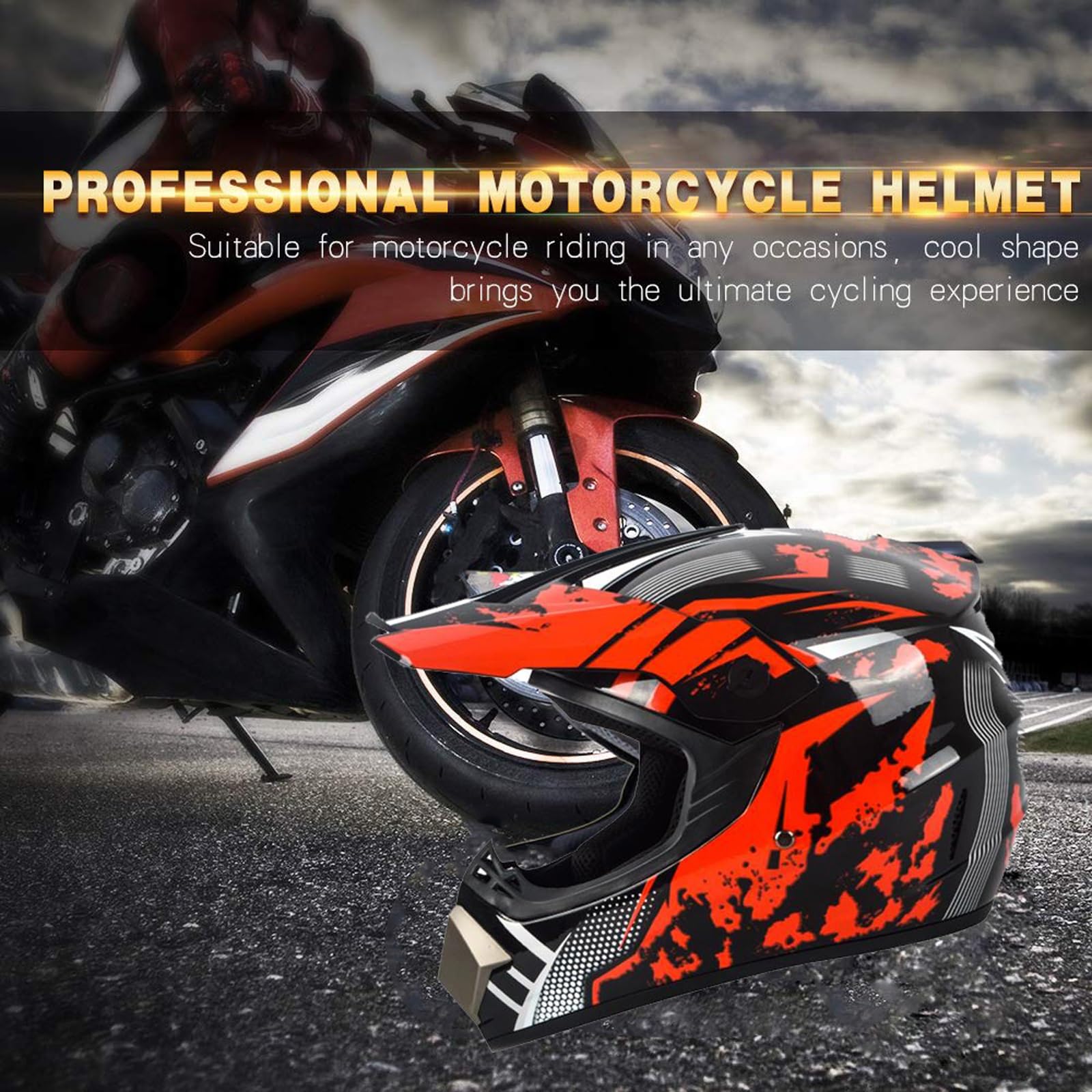 Set Casco Motocross con Guanti/Occhiali/Maschera/Rete Moto Elastica, Nero e Rosso, Kit Casco Moto Cross Unisex Adulto Downhill Offroad Enduro Caschi Moto Sportivi con Fodera Rimovibile