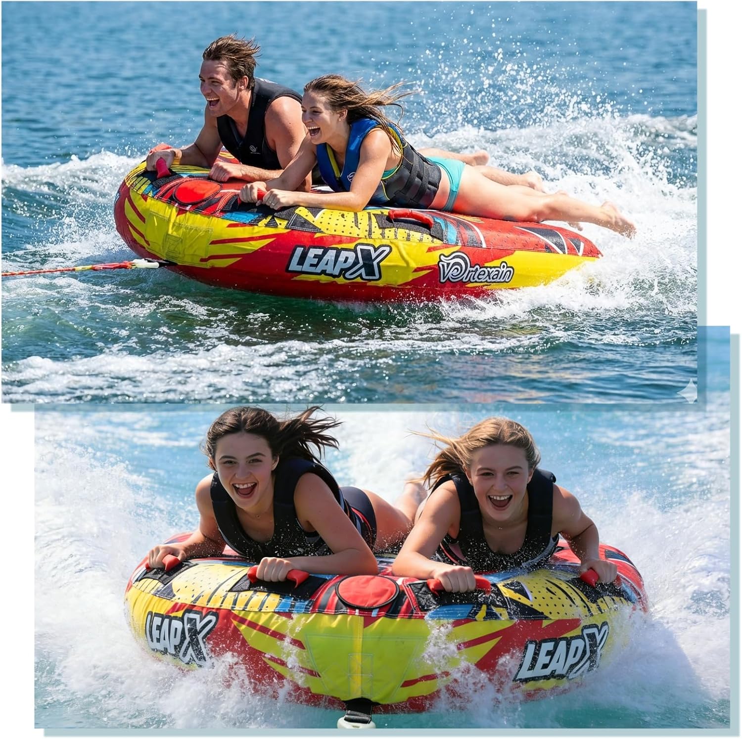 Towable Tubes for Boating, 1-2 Person Heavy Duty Inflatable, Water Sports Boat Tube for Tubing with Handles, Thick Nylon EVA Cover, Speed Safety Valve Tow Points for Adults Kids Gifts