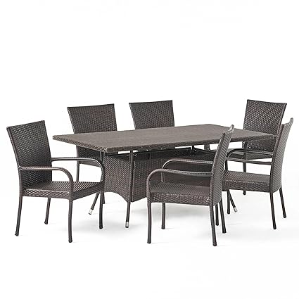 MJA FURNITURE Patio Outdoor Dining Table Set 6 Seater, Rattan Dining Room Sets | Wicker Dining Chairs with Table Set for Dining Room, Hotels | Outdoor Dining Set