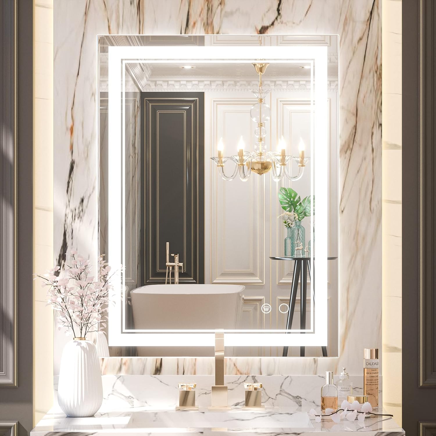 Keonjinn 24 x 32 Inch LED Mirror for Bathroom, Dimmable 6000K Lights, Front Lighted Bathroom Mirrors with Tempered Glass, UL-Listed LED Driver, Anti-Fog Dimmable Lighted Vanity Mirror