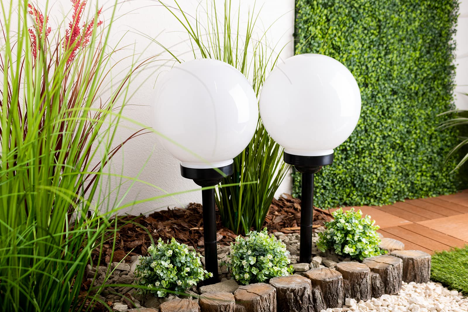 1 sfera solare per il giardino, sfera luminosa, a energia solare, sensore crepuscolare, lampada da giardino, lampada da esterni, lampada a stelo a LED, IP44, luce bianca fredda, 6500 K, con