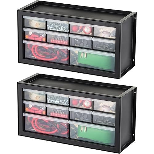 IRIS USA Small Plastic Storage Drawers, 10-Drawer - 2 Pack, Stackable Teacher Toolbox Craft Small Parts Bead Screw Hardware Building Bricks Organizer, Drink and Water Flavor Packet Organizer, Black