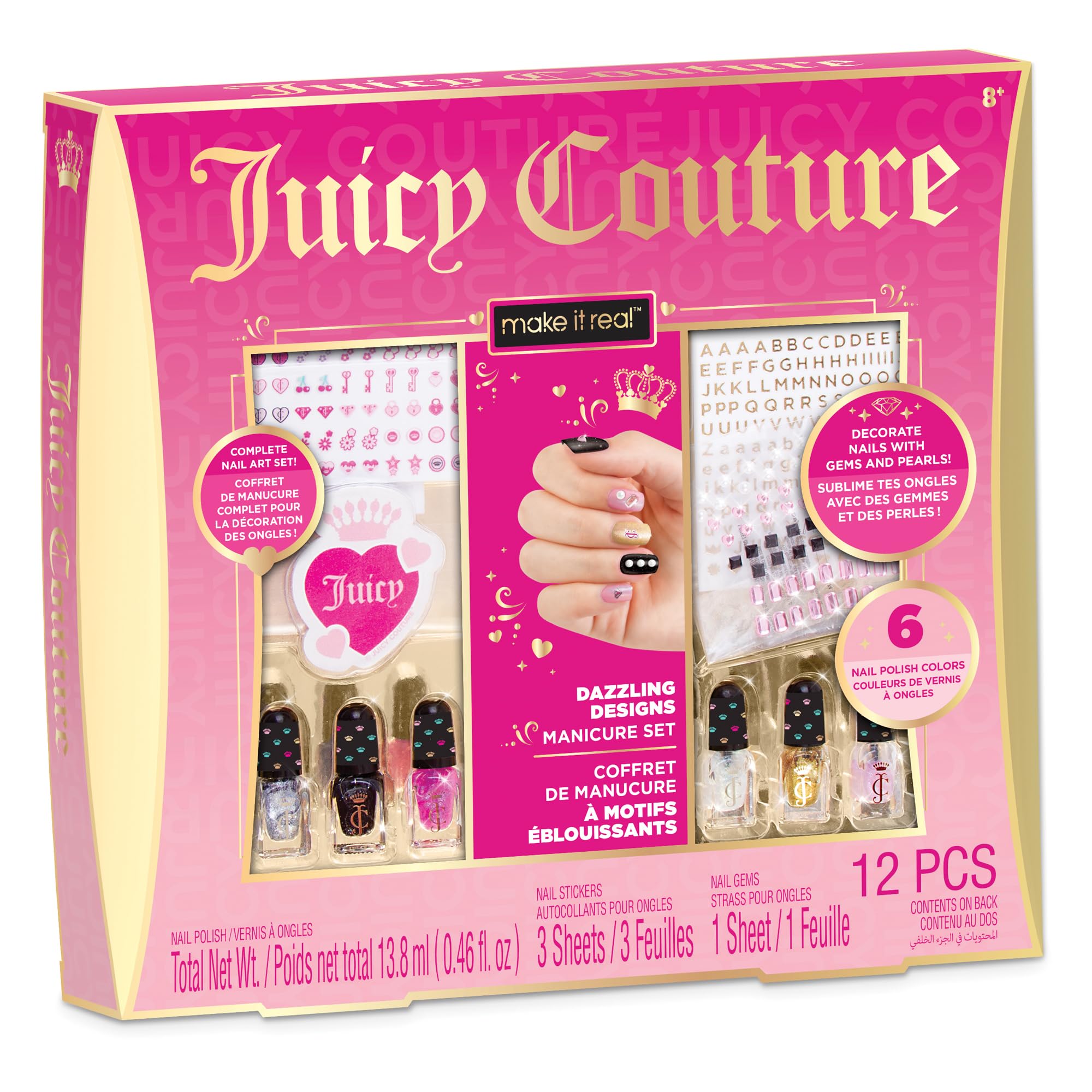 Make It Real: Juicy Couture Dazzling Designs Manicure Set - Complete Nail Art Set, Nail Gems & Sticker Sheets, 6 Polish Colors, Girls & Kids Ages 8+