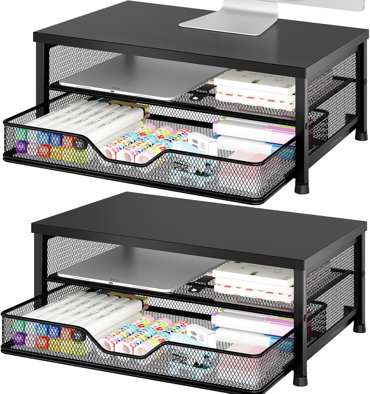 OPNICE Soporte elevador para monitor de computadora, organizadores de escritorio y accesorios con cajón, soporte para laptop, accesorios de