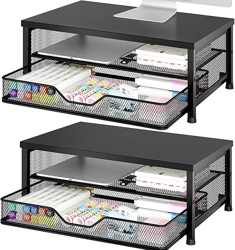 OPNICE Soporte elevador para monitor de computadora, organizadores de escritorio y accesorios con cajón, soporte para laptop, accesorios de