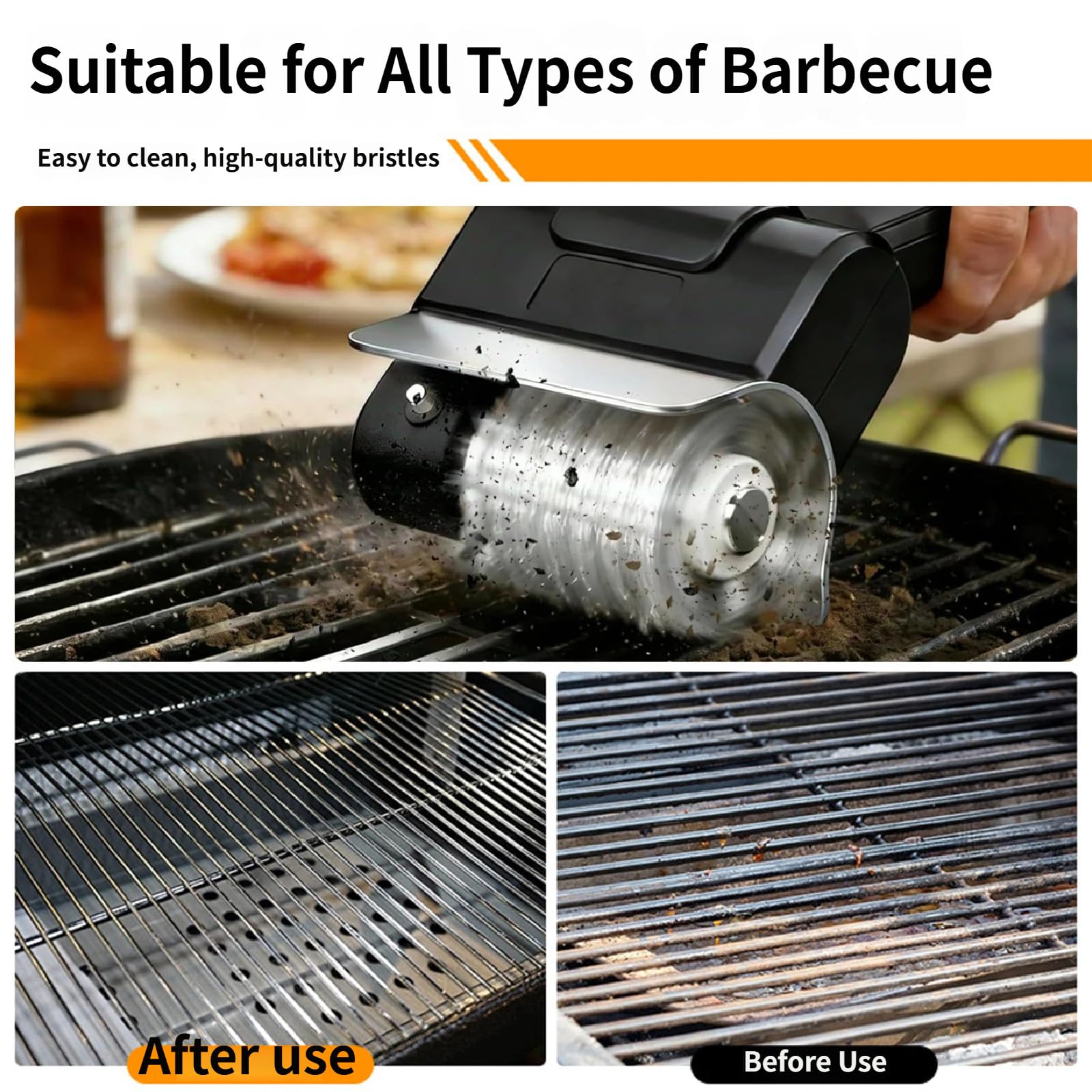 Spazzola Elettrica per Barbecue, Testina in Acciaio Inossidabile, Motore Ad Alta Velocità, Durata Della Batteria Di 90 Minuti, Ricaricabile Senza Fili, Impermeabile per Pulisci Griglia BBQ