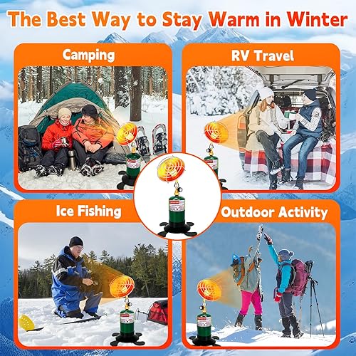 Miniatura 7 de Calentador portátil con encendedor USB resistente al viento, calentador de propano para espacio al aire libre con válvula de control de base