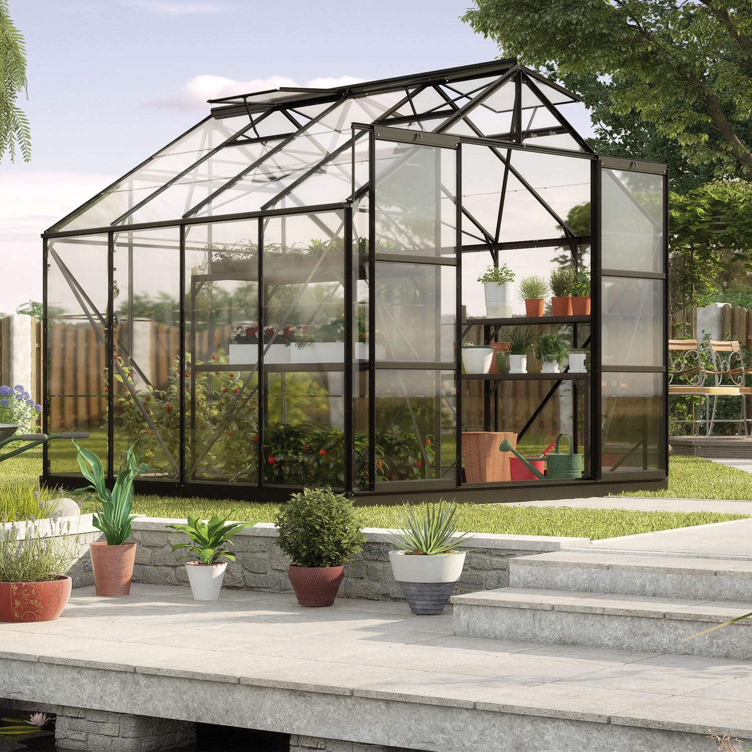 Vitavia Gewächshaus Uranus 6700", schwarz, 6,7 m², 3 mm ESG | Wetterfestes & stabiles Treibhaus | Perfekt für Gemüse & Pflanzen | Robust & langlebig