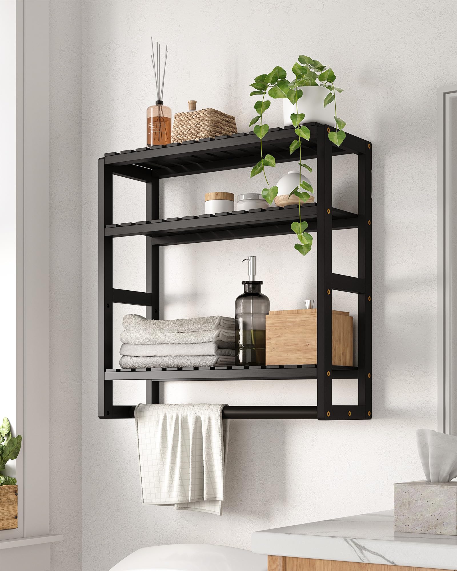 Bamworld Estantería Baño Pared, Estante Baño, Organizador Baño, Estantería Cocina, Estantería Pared Baño - Juego de 3 Niveles de Bambú Ajustable para Ahorrar Espacio en oferta en Amazon