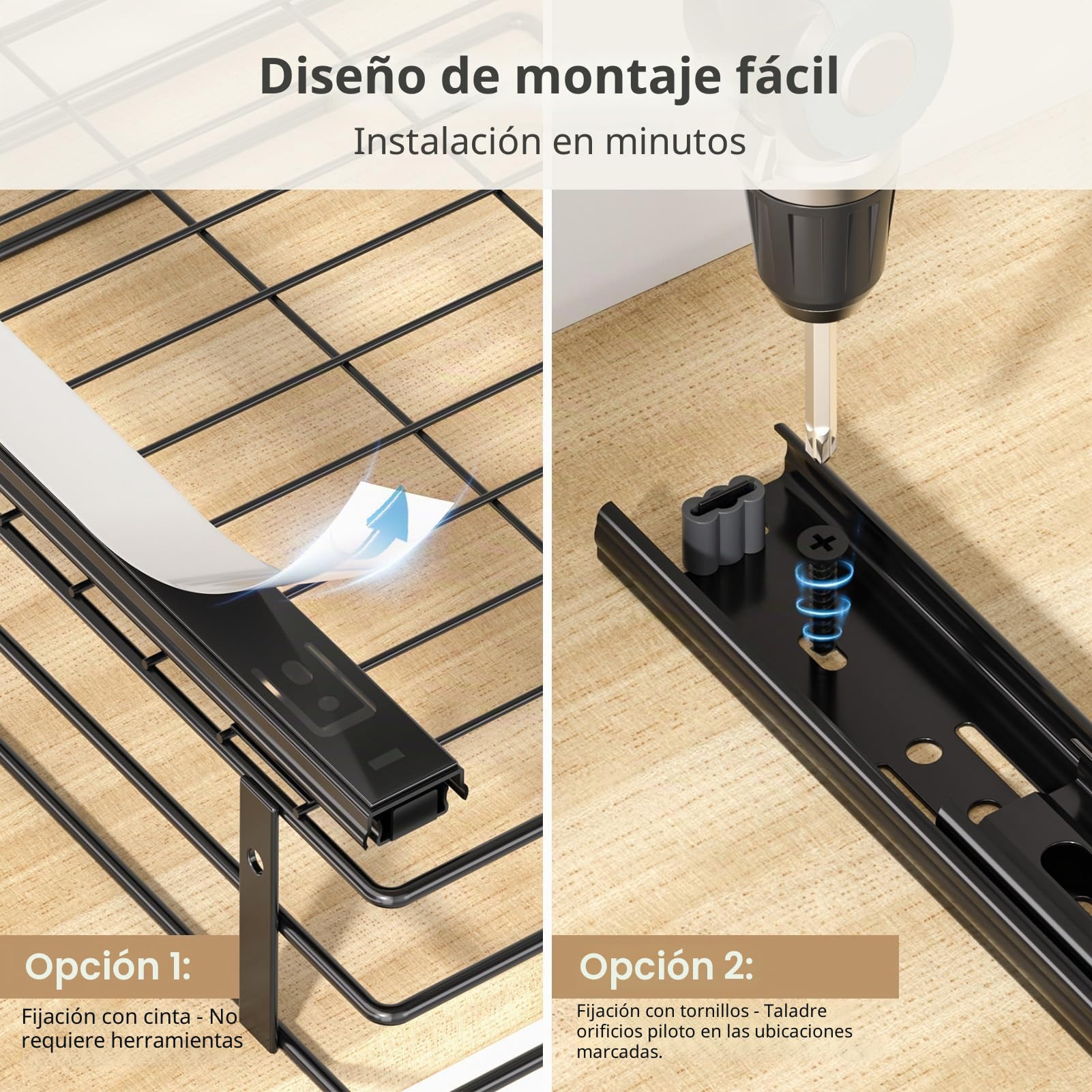 PanPanPal Organizador de Especias para Cocina, 2 Niveles Negro Extraíble y Ajustable en Altura, con Rieles Deslizantes, Diseño de Cajón, Fácil Instalación, Medidas L27.2*B24.5*H26CM