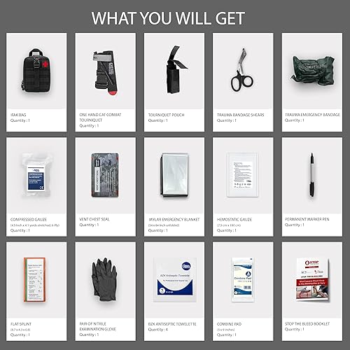 ASA TECHMED Kit avanzado de trauma de emergencia con torniquete CAT GEN-7 - Kit de campo de primeros auxilios compacto y completo para respondedores