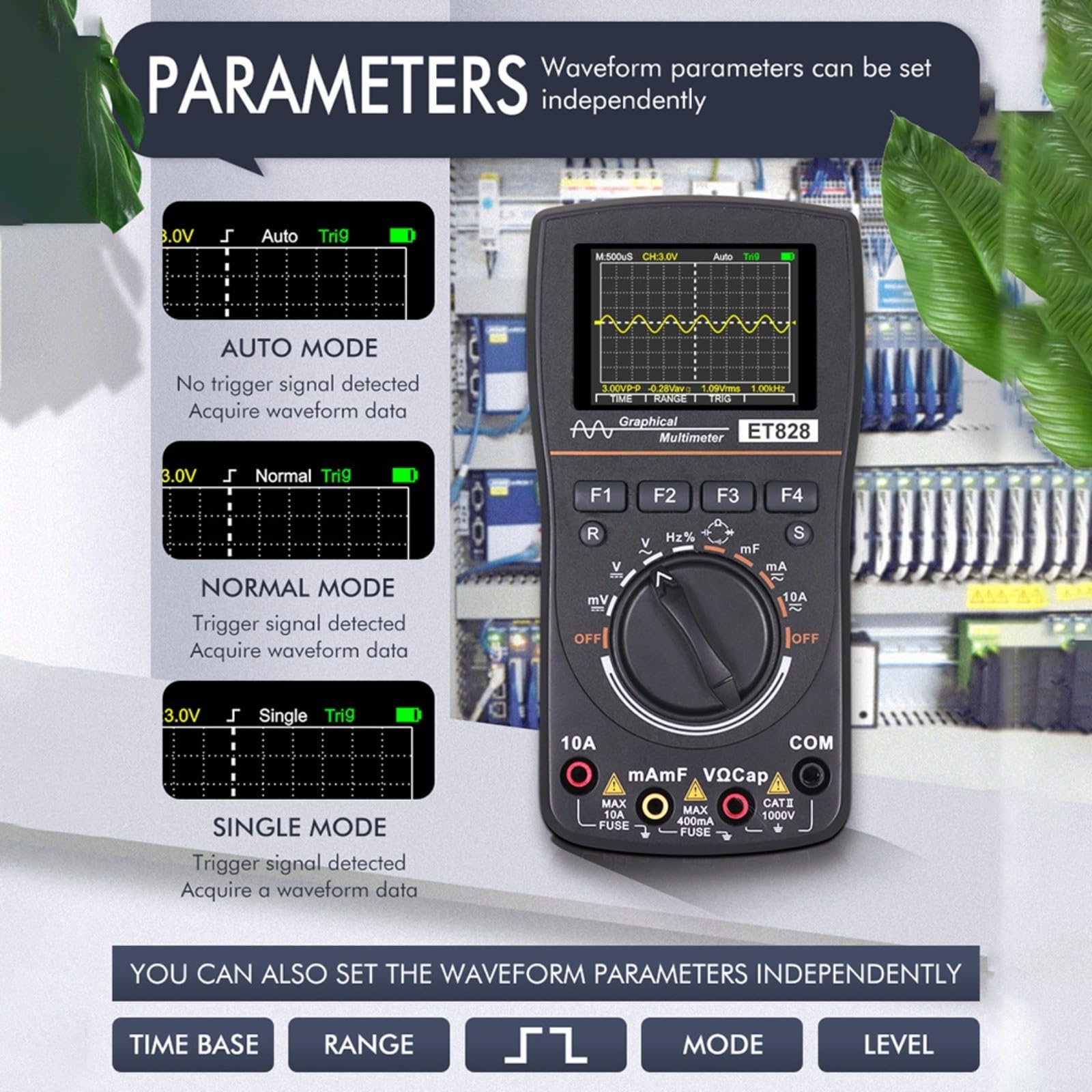 ET828 2-in-1 Digitales Oszilloskop mit 1MHz Bandbreite & 2,5Msps Abtastrate, 4000 Counts Multimeter, Auto Range, Datenspeicher für 100 Messwerte, Tragbares Testgerät für Elektronik und Industrie