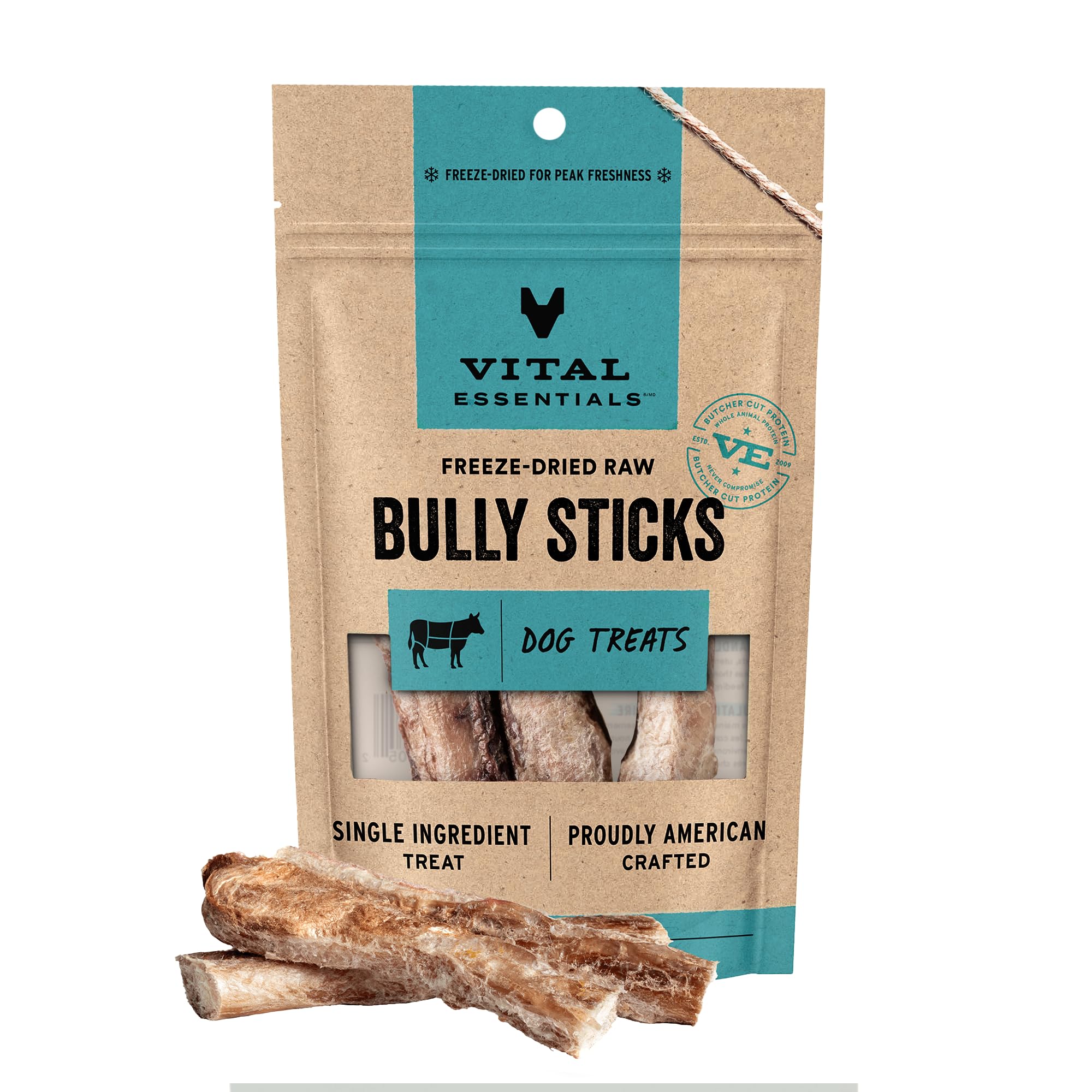 Vital Essentials Single Ingredient Bully Sticks Dog Treats, 1.4 oz | Freeze-Dried Raw | Premium Quality High Protein Training Treats | Grain Free, Gluten Free, Filler Free