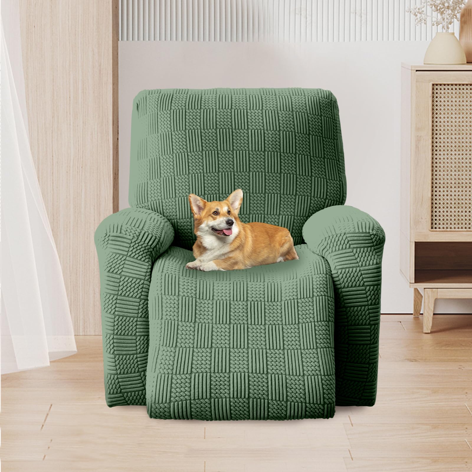 OKYUK Fodera per poltrona Relax, alta elasticità per poltrona relax reclinabile, 4 pezzi, con tasche laterali, estraibili e lavabili fodere protettive (verde riga)