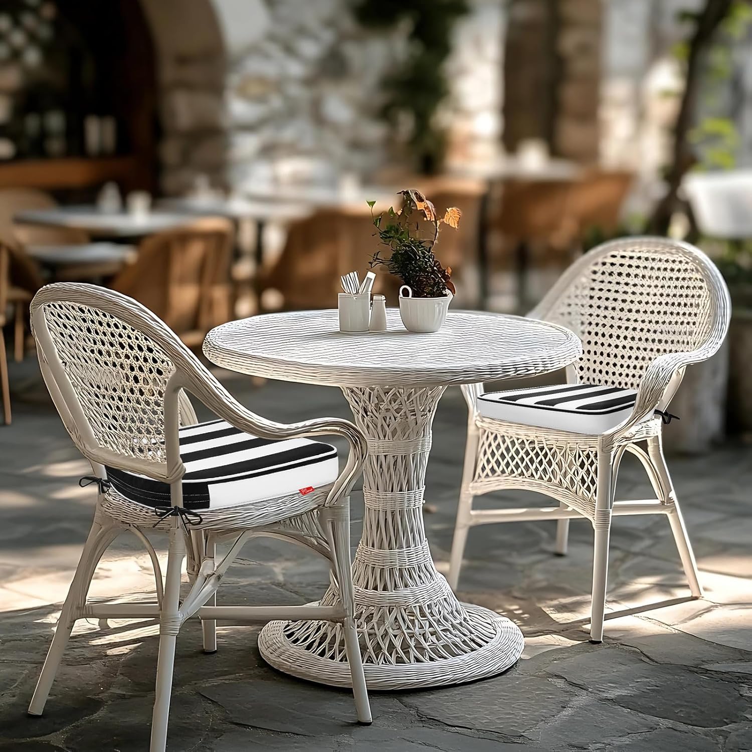 Pcinfuns Outdoor Chair Cushions Set of 4, 19"x19" Water-Resistant Patio Cushions with Ties, High Density Foam U-Shape Seat Cushions for Patio Garden Chairs,Black White Stripe