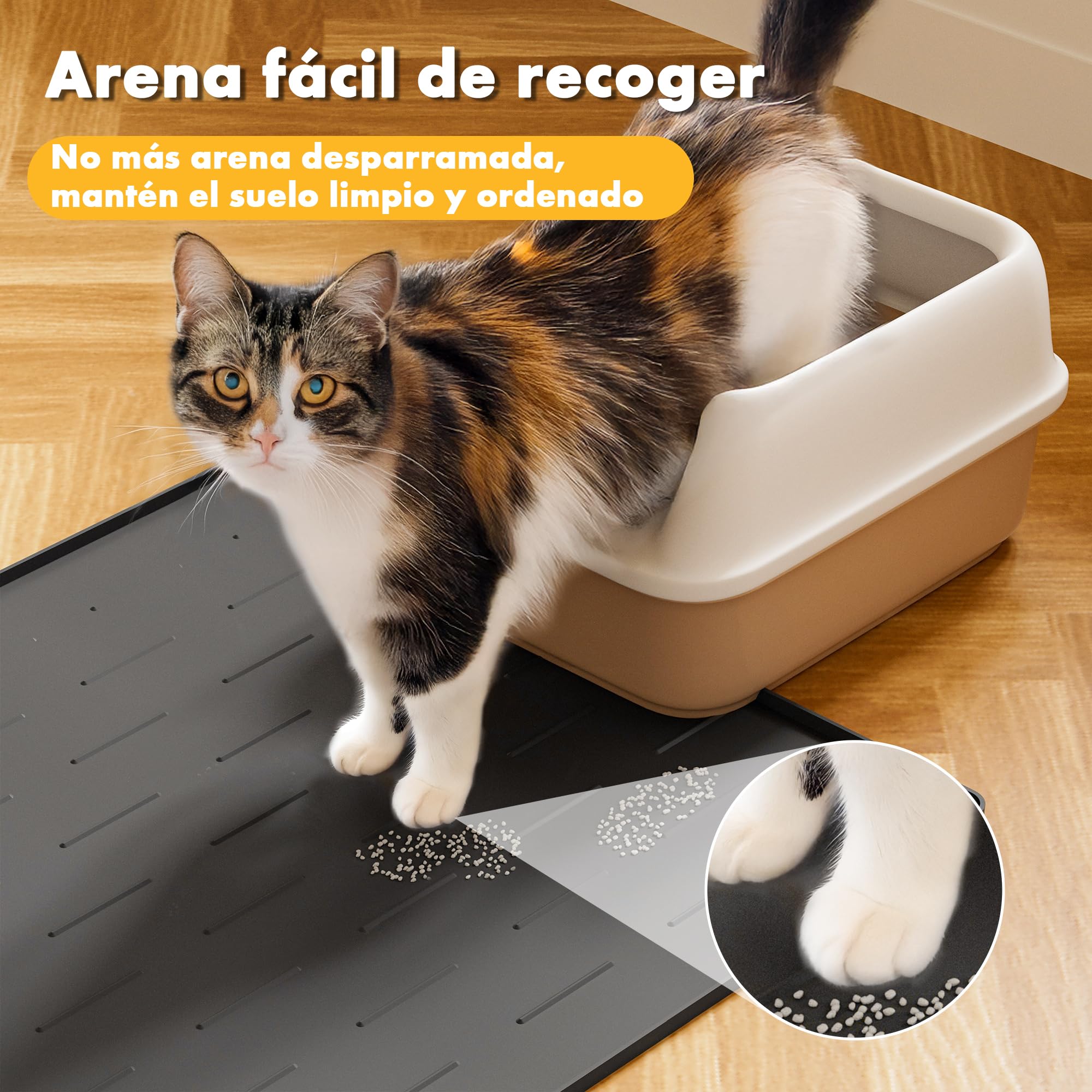 Pieviev Alfombra Gatos Arenero Silicona, 86 x 56 cm Alfombrilla Arenero, Tapete Areia Gatos Grande, Impermeable y Antideslizante Cat Litter Mat, Gris Oscuro