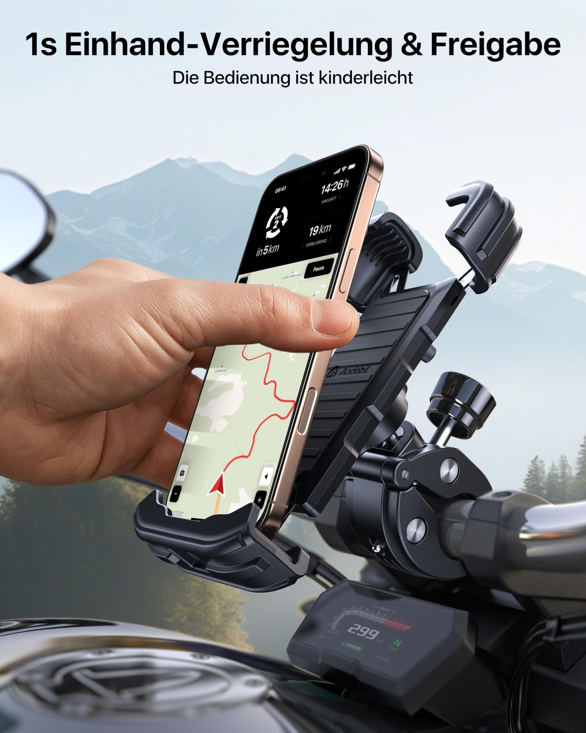 andobil Motorrad Handyhalterung Diebstahlschutz [ Anti-Vibration ] Handyhalterung Fahrrad [ 1S Schnellspanner ] Robuste Handyhalter Motorrad für iPhone 17/16/15/14/13/12 Pro Max Samsung S25 Ultra Elektronik & Foto