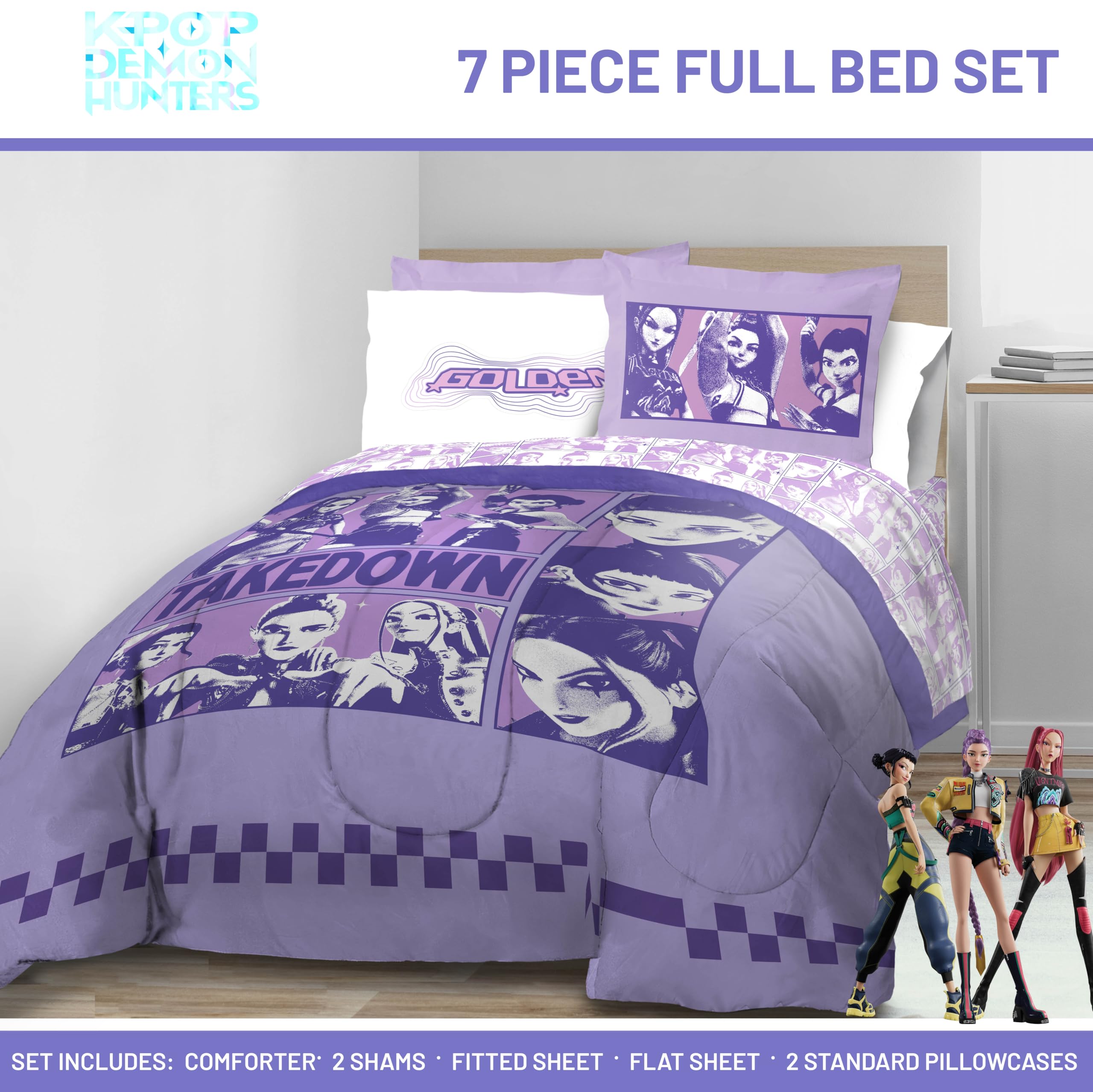 韓国作家 MINGLEMINGLE バニーバインダーカバー （purple） Amazon.com: Kpop Demon Hunters Full Size Comforter Set 7 Piece