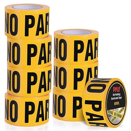 pyle 8 Pieces Safety Yellow No Parking Barricade Tape Set - 656 Foot Long Tape Roll Suitable for a Wide Range of Applications, Including Roadworks, Events, and Hazardous Areas