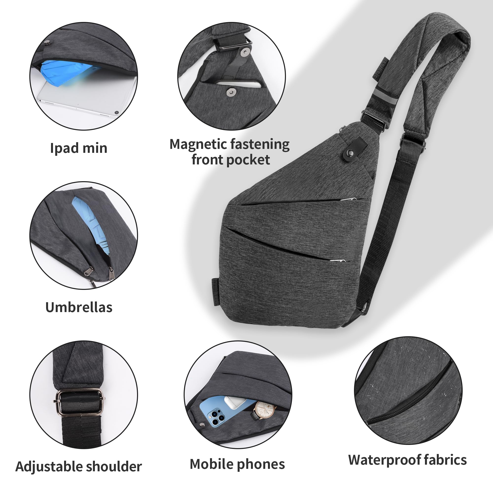 Creaher Sling Chest Bag for Men Sling Backpack Anti Theft Waterproof Bags Crossbody Shoulder Bag Daypack for Outdoor Sport Travel Hiking (Black) - Image 3