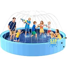 118 Foldable Dog Pool, Jumbo Sprinkler Pools for Kids, Non-Slip Heavy Duty Dogs Pool for Large Dogs, Hard Plastic Kiddie Bathtubs for Backyard10ft