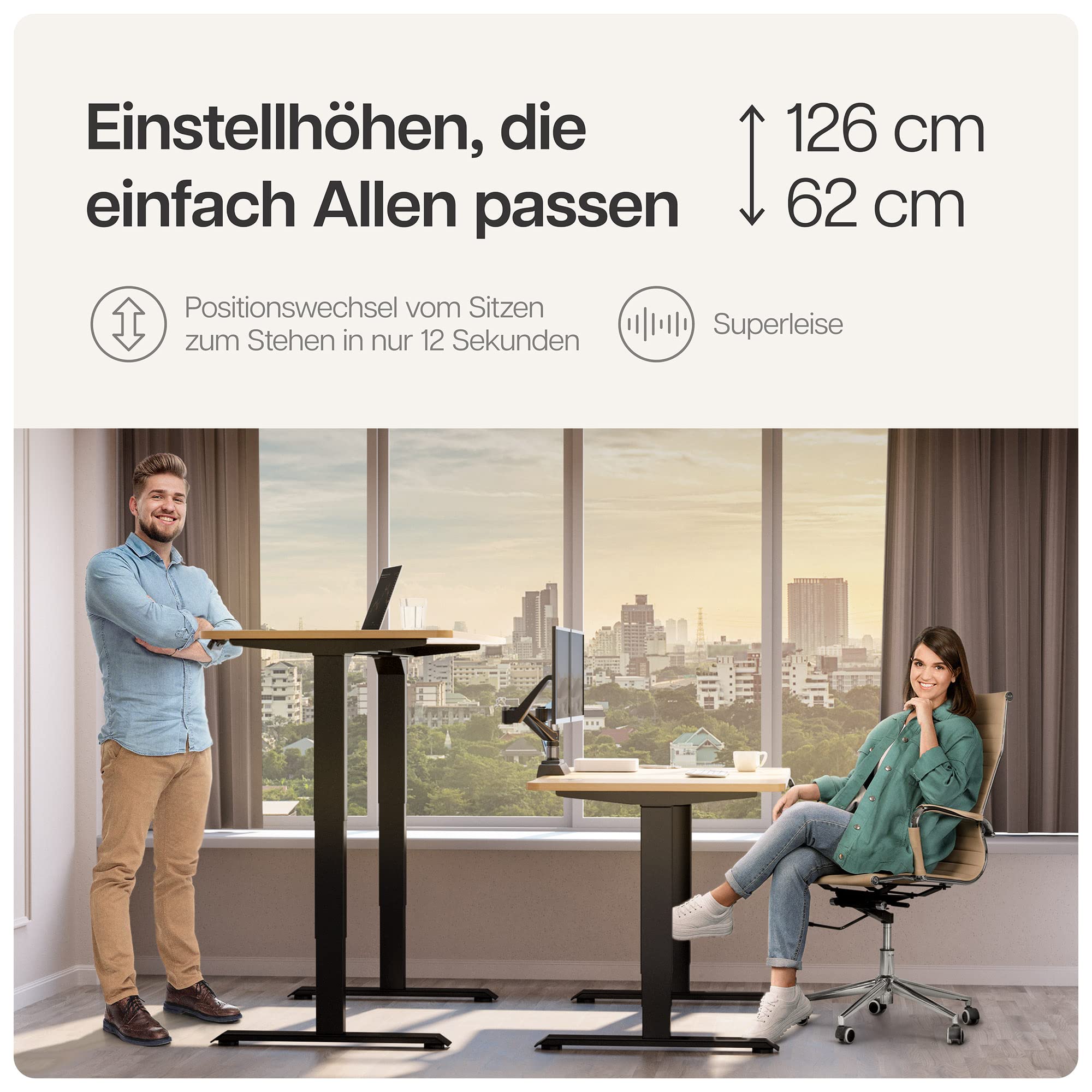 Desktronic HomePro Höhenverstellbarer Schreibtisch Gestell - Schreibtisch Höhenverstellbar Elektrisch mit Flüsterleisem Dual-Motor & Touchscreen - Hohe Tragfähigkeit - Stehtisch