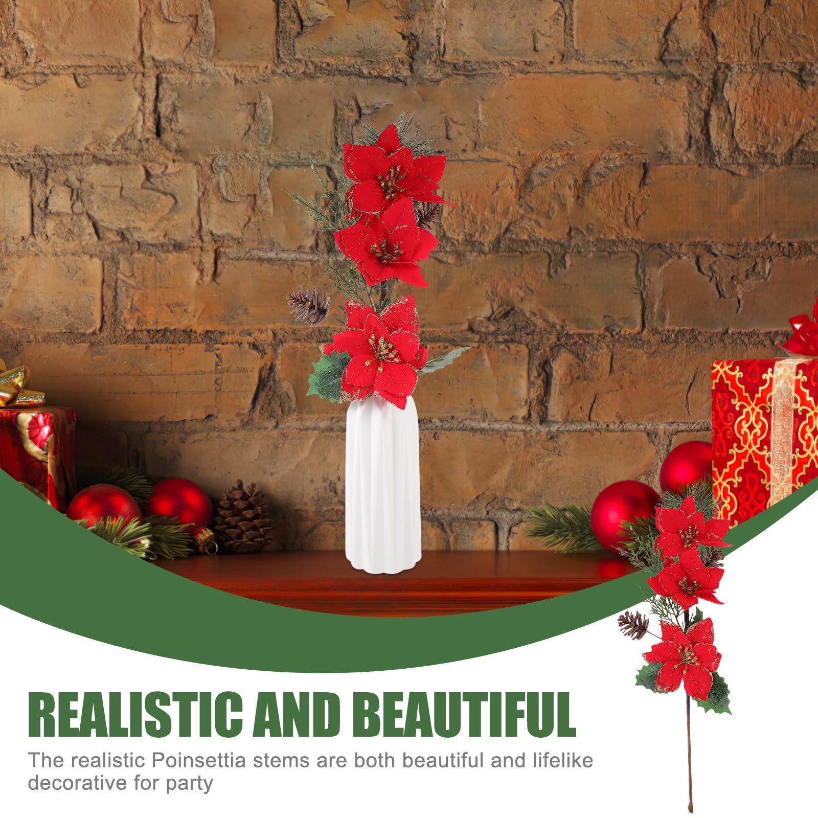 Didiseaon 8 Stück Künstliche Weihnachtsblumen Deko Rot für Party und