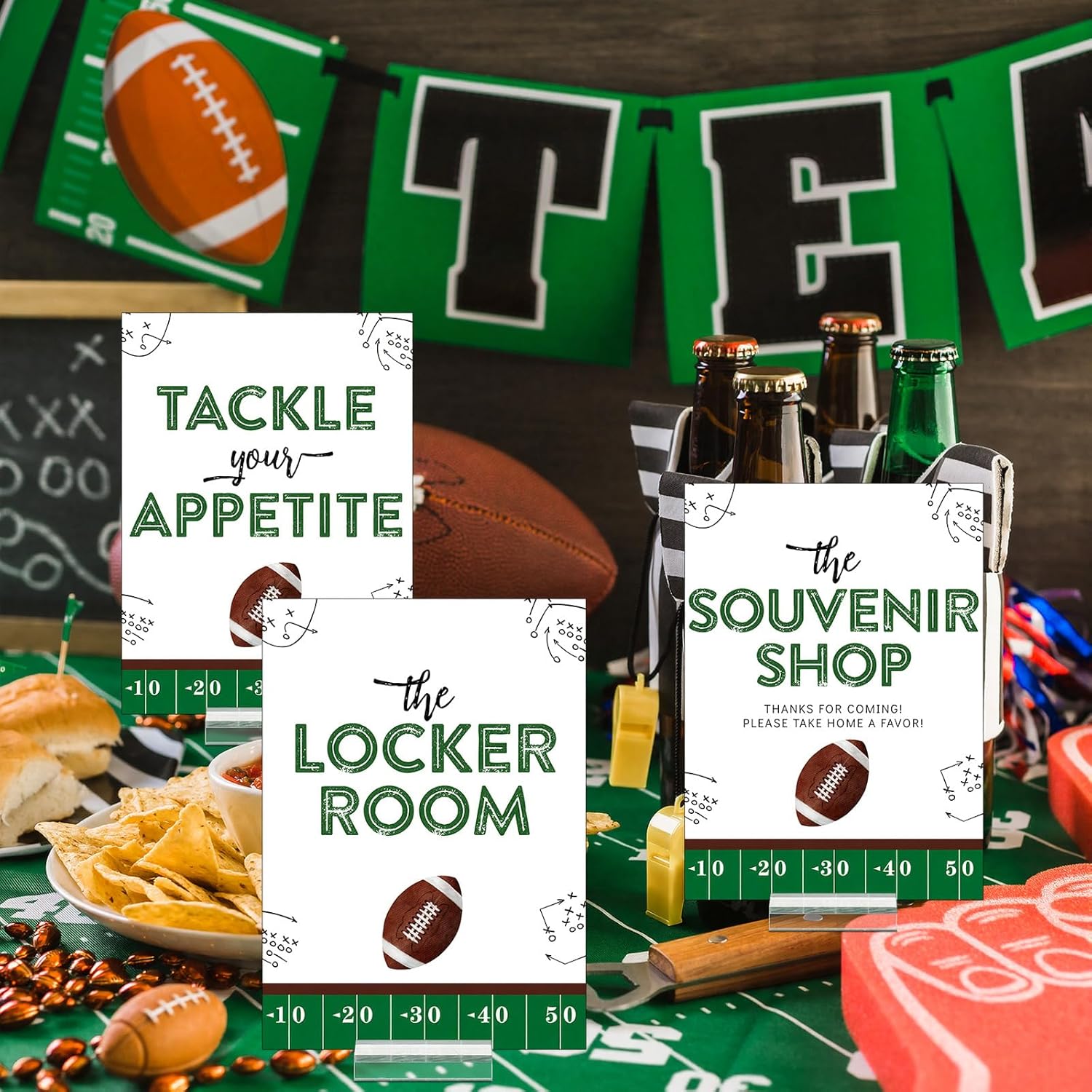 Novabright 6 Pcs Football Birthday Signs Football First Year Down Birthday Party Decorations Acrylic 5 x 7" Foot Ball Table Centerpieces Take One Signs Concession Stand Sign for Sports Fans Game Day