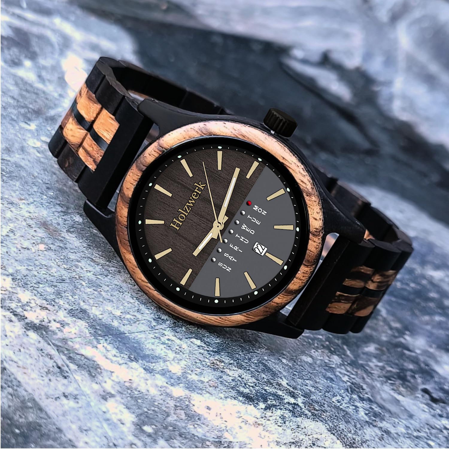 Holzwerk Germany Handgefertigte Herren-Uhr Öko Natur Holz-Uhr Holz Armband-Uhr Braun Blau Buche Gold Schwarz Silber Zebra Bunt Muster Analog Quarz-Uhr Datum und Wochentag Anzeige