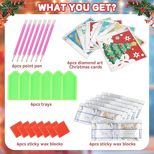 Miniatura 2 de LOKIPA 6 tarjetas de Navidad de pintura de diamante, 5D DIY Diamond Art Tarjetas de Navidad Kit de pintura de diamantes de Navidad Arte de diamantes