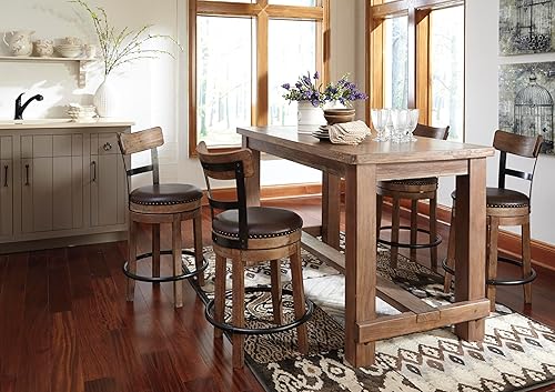 Miniatura 9 de Signature Design by Ashley Pinnadel Banco giratorio moderno y rústico con altura de encimera de 24.25 pulgadas, color marrón claro