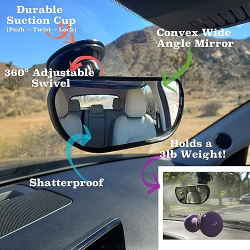 Miniatura 4 de "Backseat Look-See" de Safe View Company, potente espejo convexo con ventosa con ventosa, mira a tus hijos, cónyuge, todos los pasajeros en el