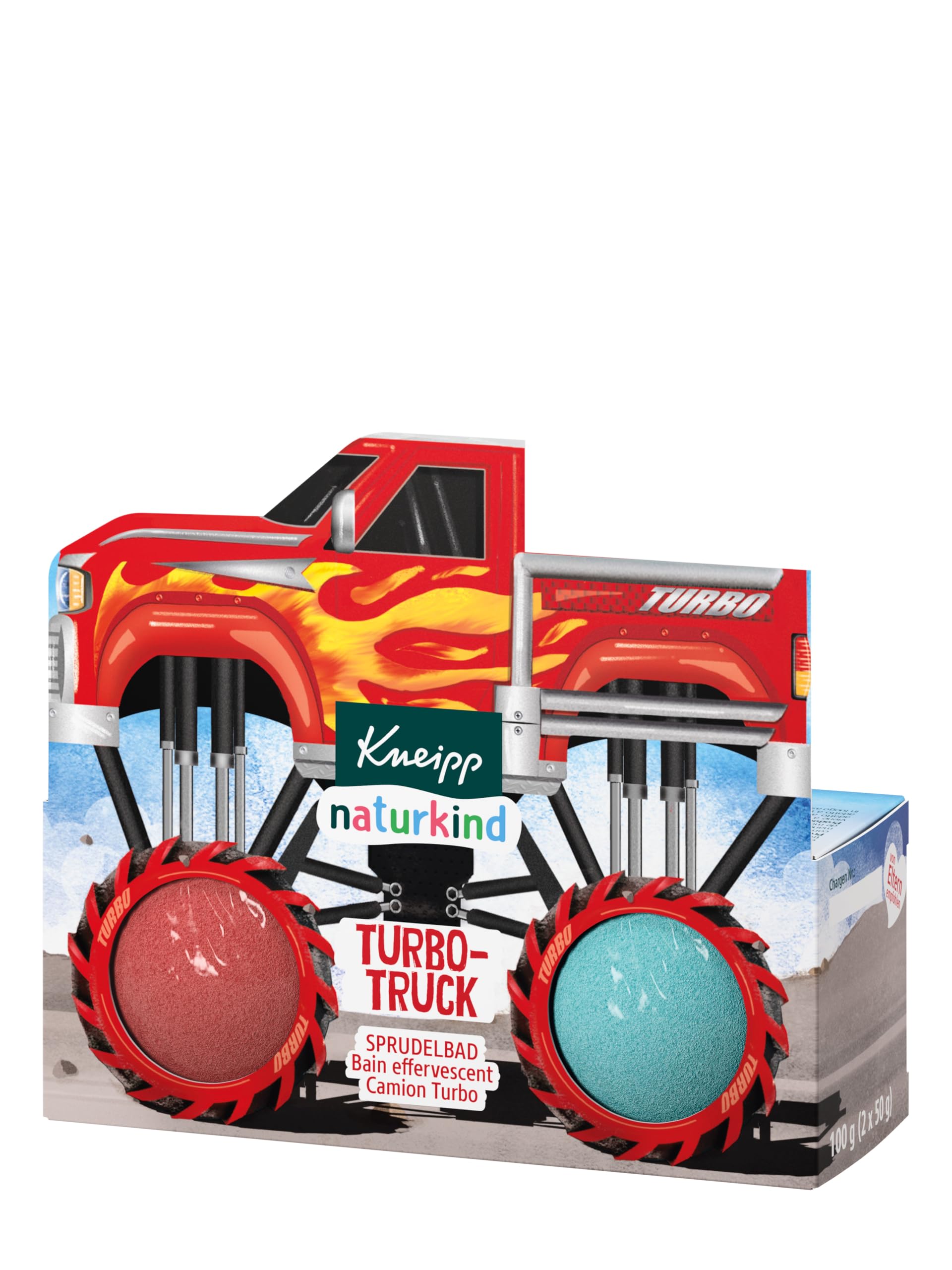 Kneipp naturkind Turbo-​Truck Bain pétillant – Bombe de bain avec parfum de cassis – Plaisir de bain plein d'action pour les enfants à partir de 3 ans – 100 g