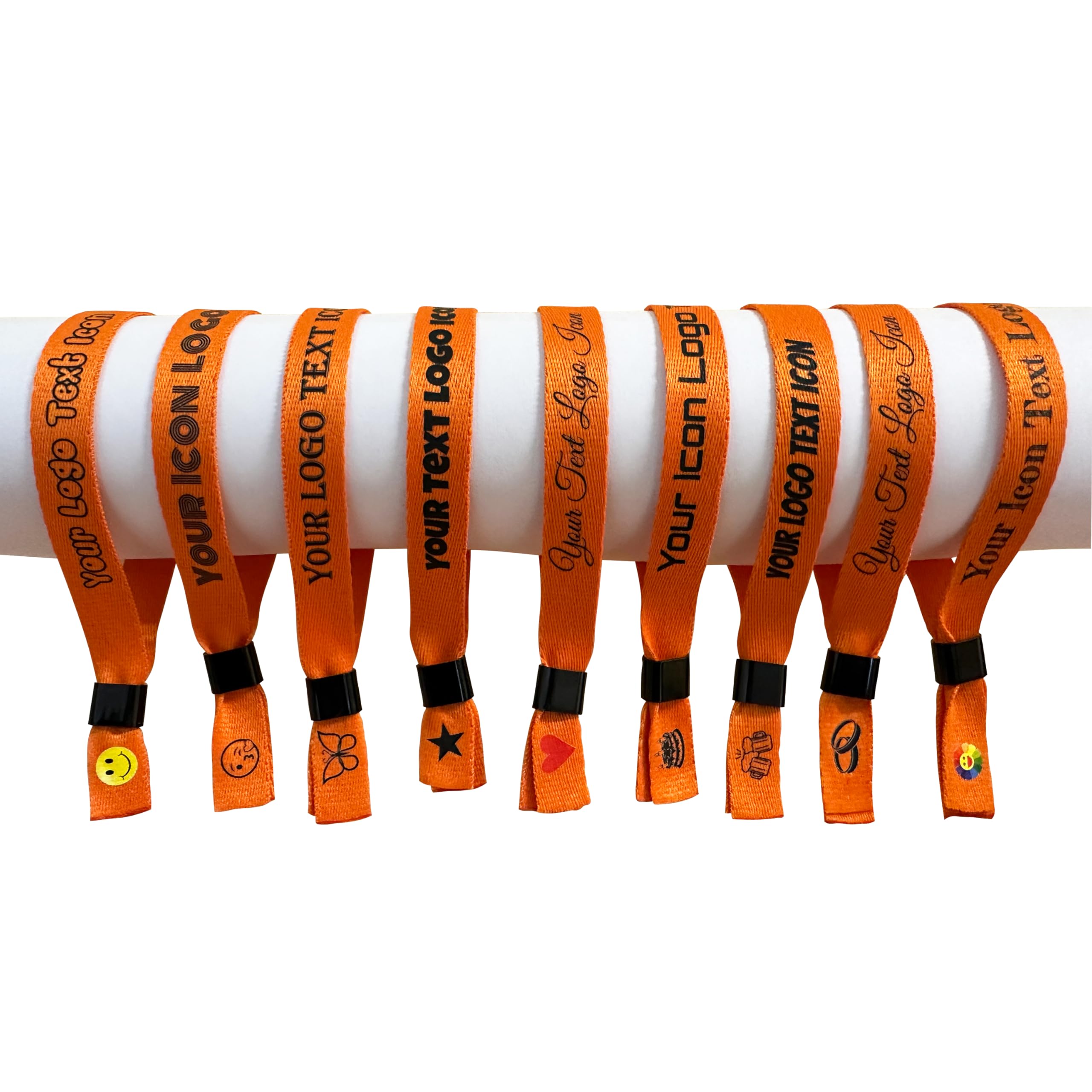 80 Orange Personalised Festival Fabric Wristbands โ Event Wristbands for Festivals, Parties & Concerts, Custom Printed Fabric Wristbands