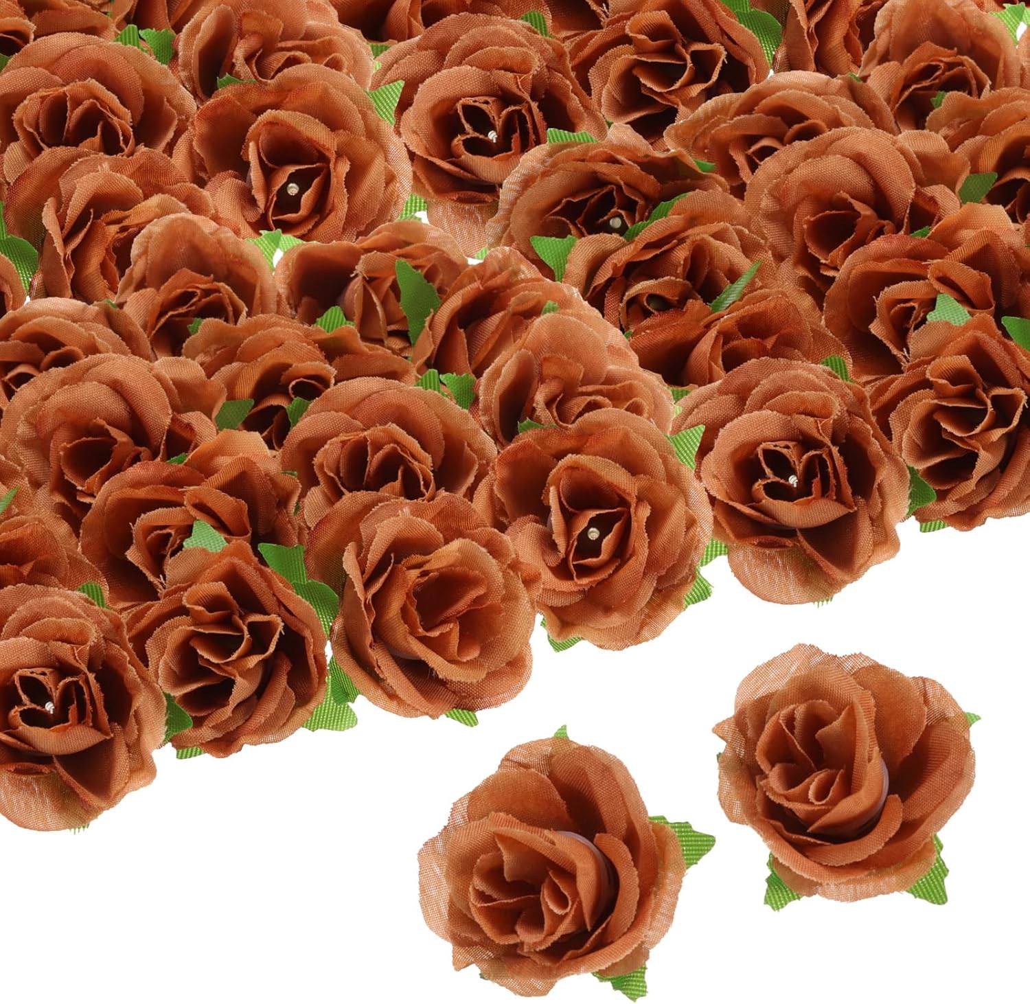 uxcell 100pcs Artificial Rose Flower Heads,1.2" Silk Fake Rose Heads Mini Rose Artificial Flowers Bulk for DIY Wedding Bouquets Centerpieces Party Home Decorations, Light Coffee