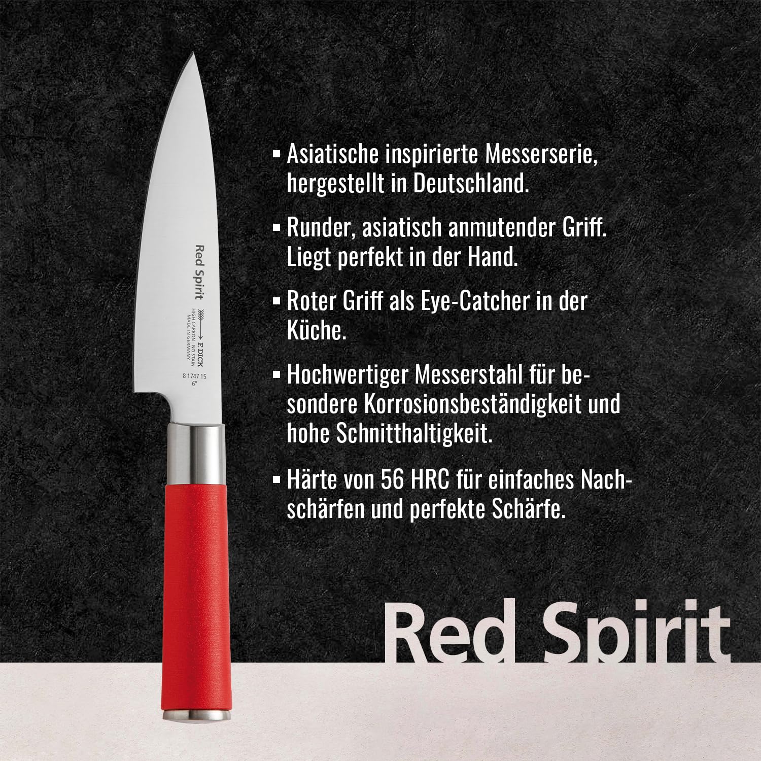F. Dick Kochmesser, Küchenmesser Red Spirit (Messer mit Klinge 15 cm, X55CrMo14 Stahl, nichtrostend, 56° HRC), Rot, 81747152