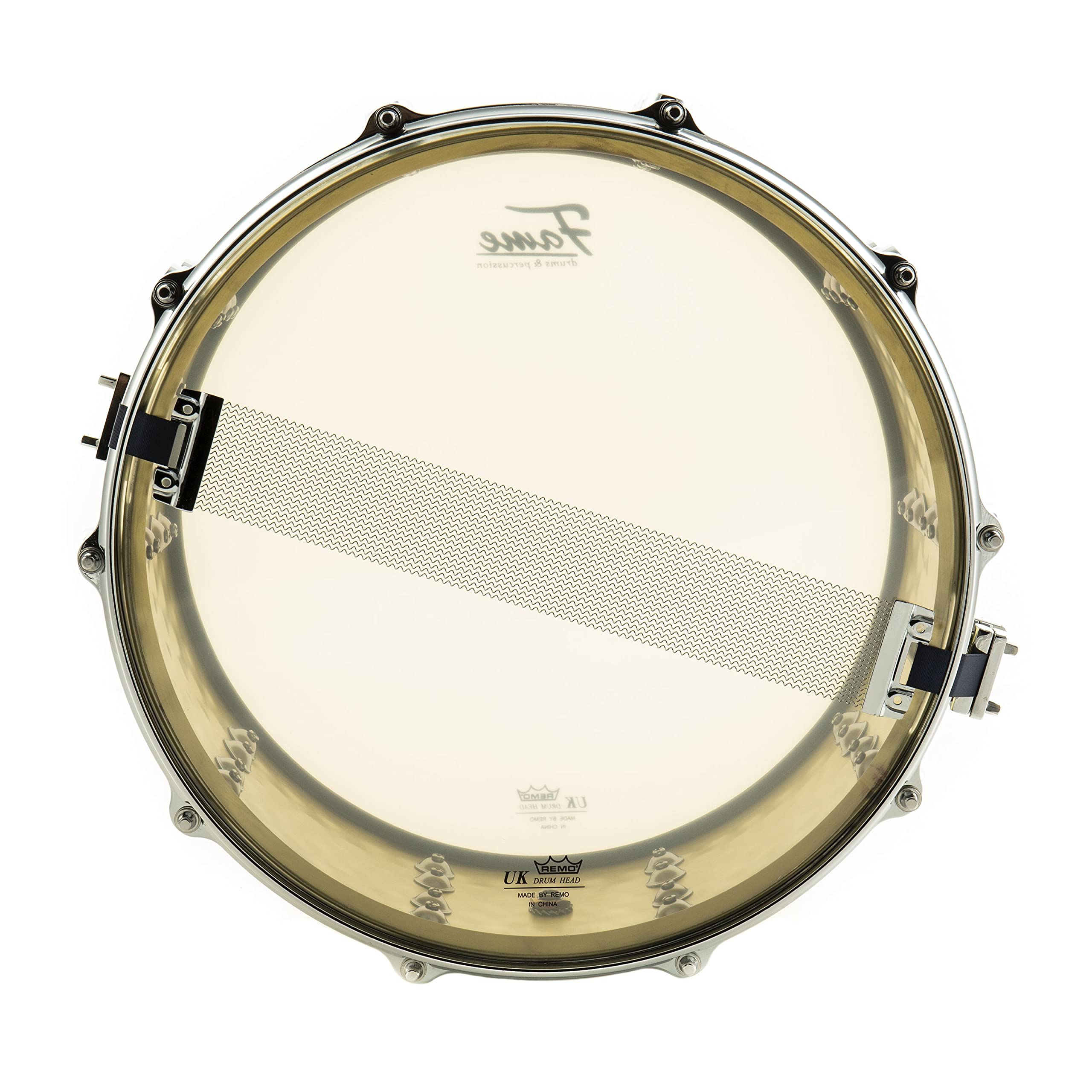 Fame FSB-65 Hammered Brass Snare Drum, 14"x6.5", Professionelle Qualität, Gehämmerter Messing Kessel, 10 Stimmschrauben, Gußspannreifen, Inklusive Drum Sticks, Gold"