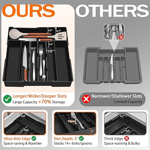 Miniatura 4 de Organizador grande de cubiertos expandible, sin BPA, apto para alimentos, organizador de cajones de cocina, bandeja de cubiertos, almacenamiento