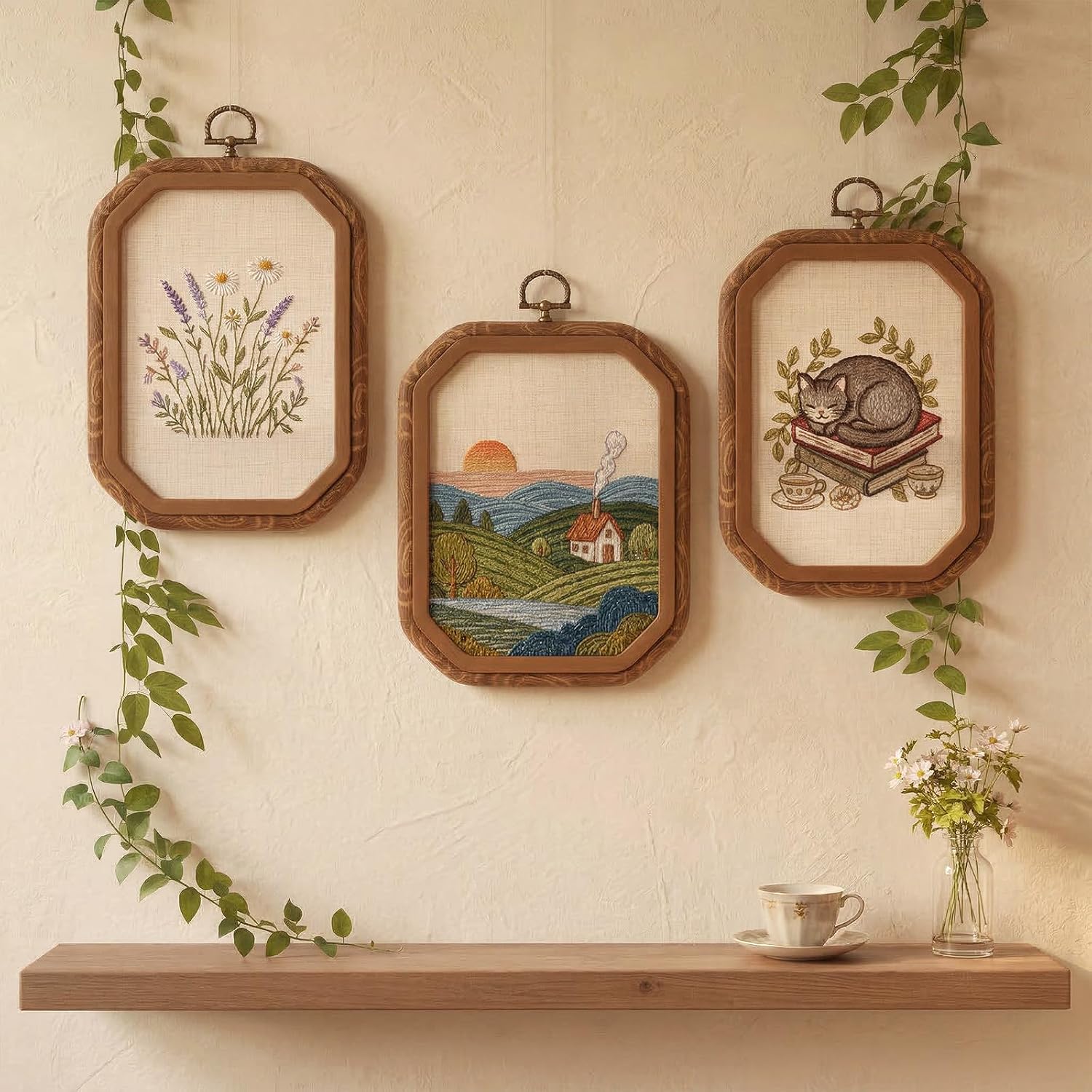 Elegaperma 2pcs Embroidery Hoop Frame, 2 Size Decorative Embroidery Hoop with Hanging Ring for Displaying Cross Stitch Art for Beginners & Enthusiasts
