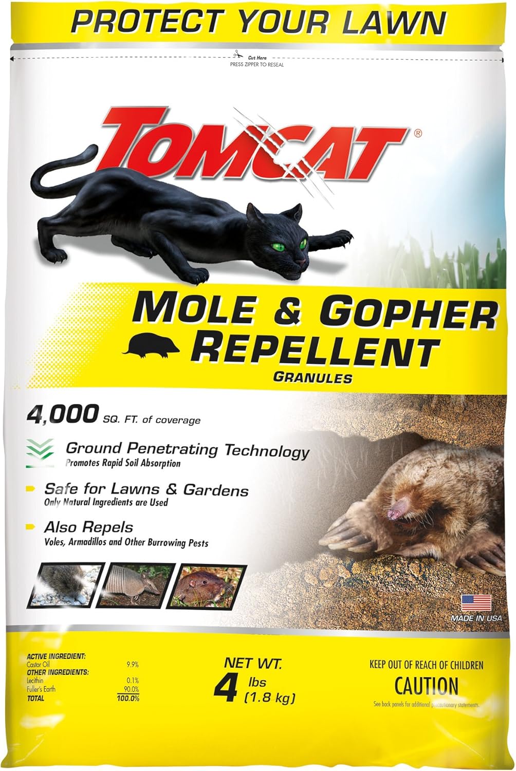 Tomcat Mole and Gopher Repellent Granules, Safe for Lawns and Gardens, 4 lbs.