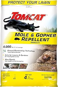 Tomcat Mole and Gopher Repellent Granules, Safe for Lawns and Gardens, 4 lbs.
