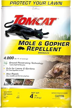 Tomcat Mole and Gopher Repellent Granules, Safe for Lawns and Gardens, 4 lbs.
