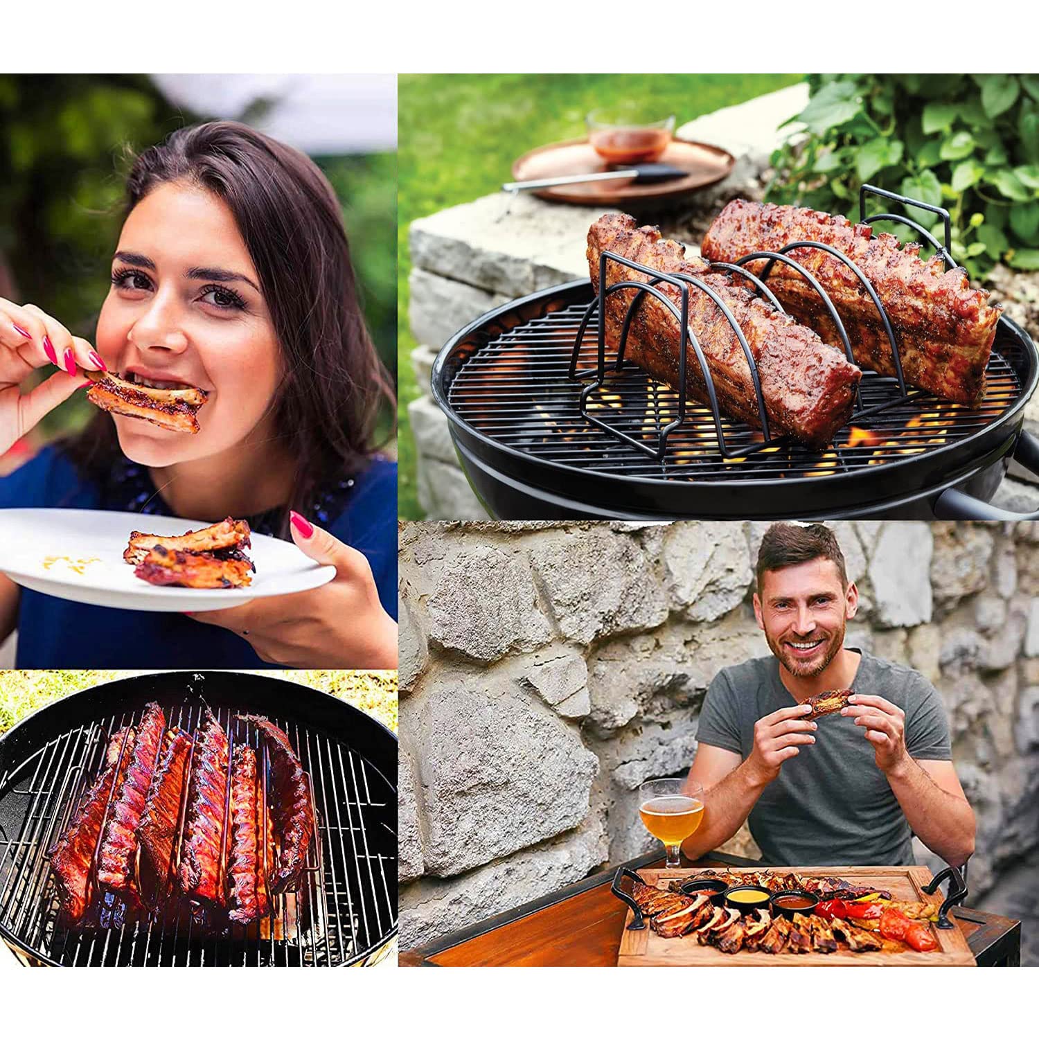 Porta Costolette Bbq, Supporto Per Costolette Barbecue, Supporto Per Arrosto Bistecca, per Grigliare Bistecche, Costine, Pollo Alla Griglia, 36 * 20 * 12 cm