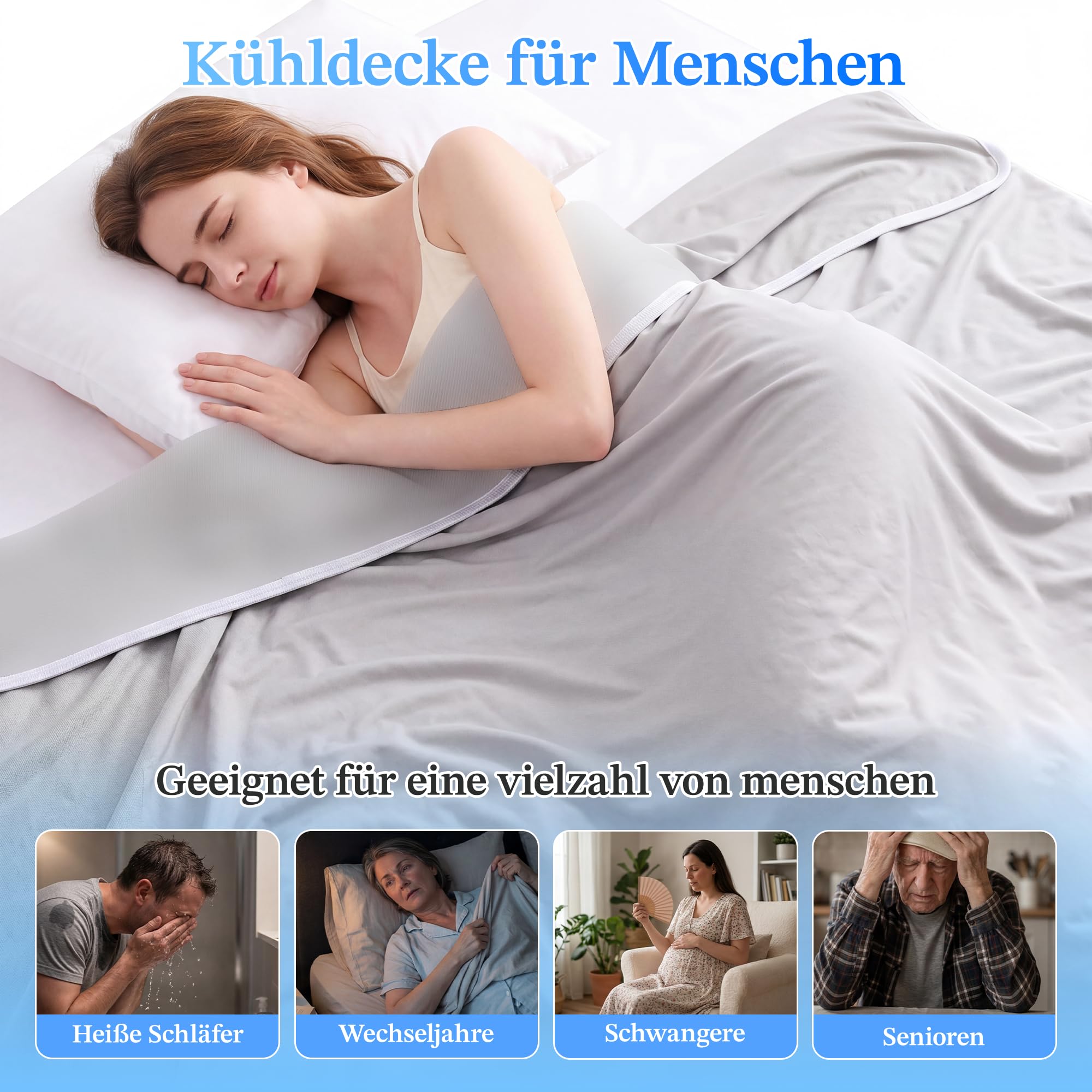 LANSOW Kühldecke, 150 x 200 cm, Q-Max >0,5, doppelseitig, leicht, kühlende Decke für Nachtschweiß und heiße Schläfer, Arc-Chill, atmungsaktiv, Eis-Sommerdecke für Bett, Sofa, Camping, Reisen, Grau