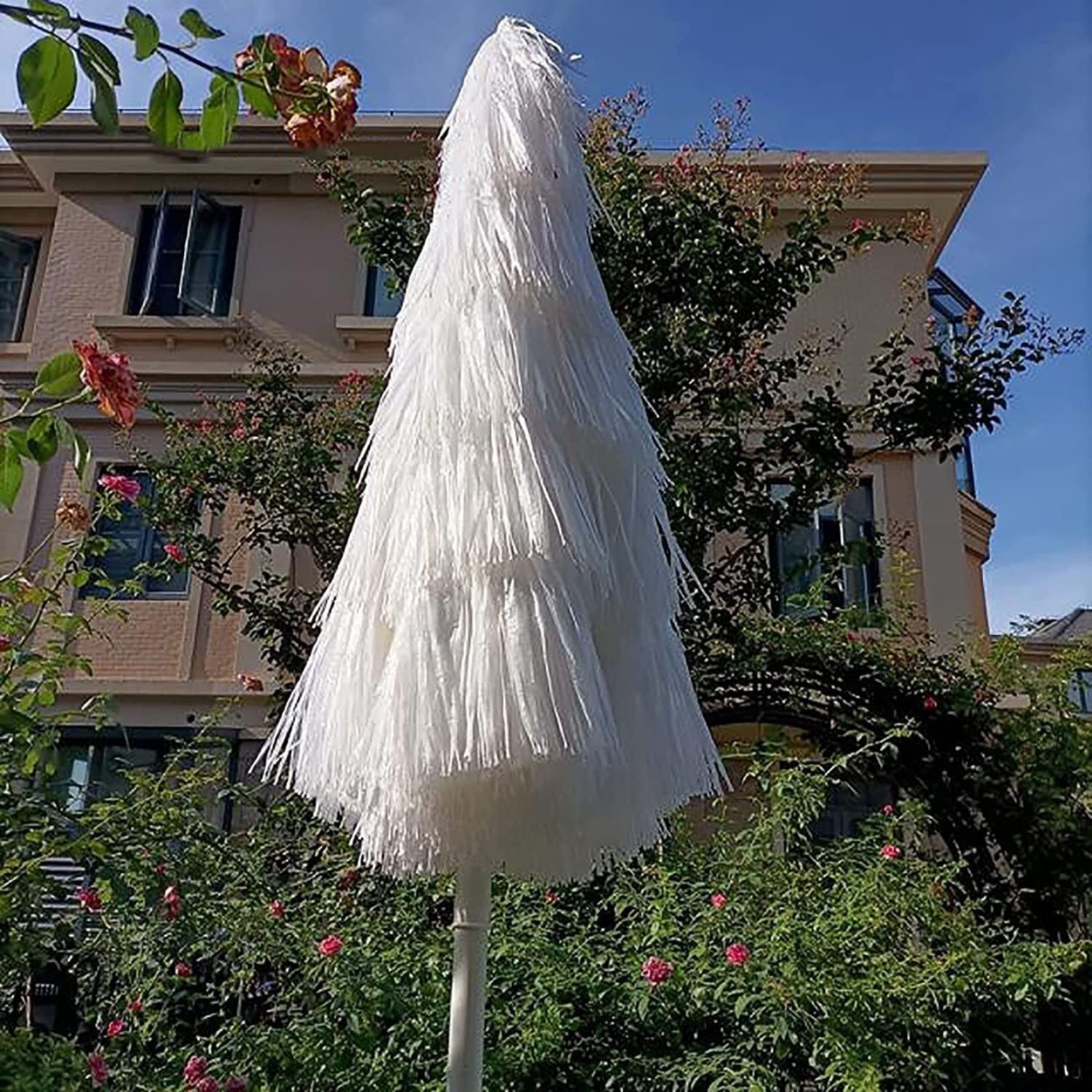 Parasol Parasol ze Sztucznej Słomy Bez Podstawy 1.8m Biały Parasol Plażowy Parasol Ogrodowy Parasol Powierzchnia Łuku Długość 2m 32mm Słupek Od Parasol Możliwość Pochylenia 45° Regulacja Wysokości